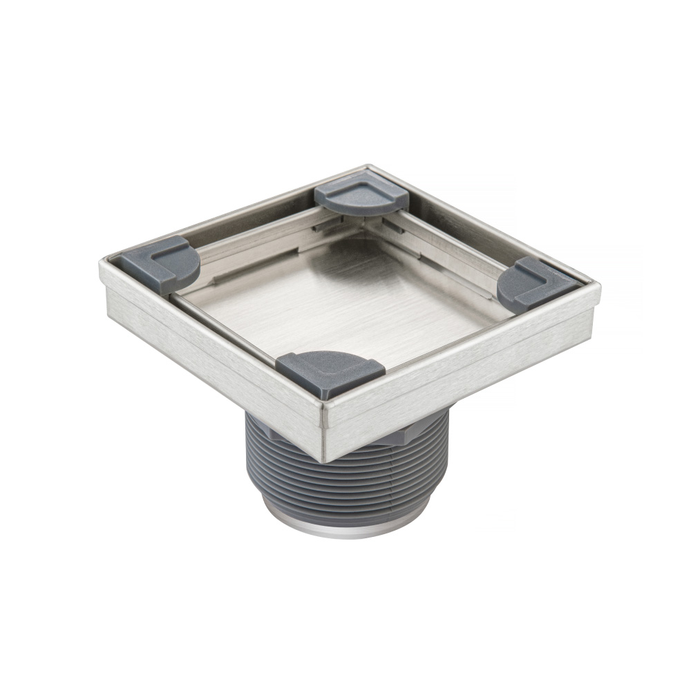 4" Tile Insert Floor Drain with 2" Outlet | Geborsteld nikkel PVD