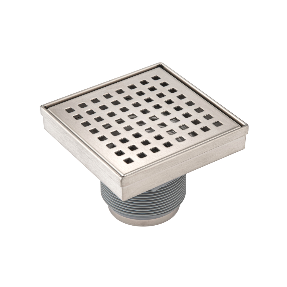 4" Decorative Floor Drain with 2" Outlet | Geborsteld nikkel PVD