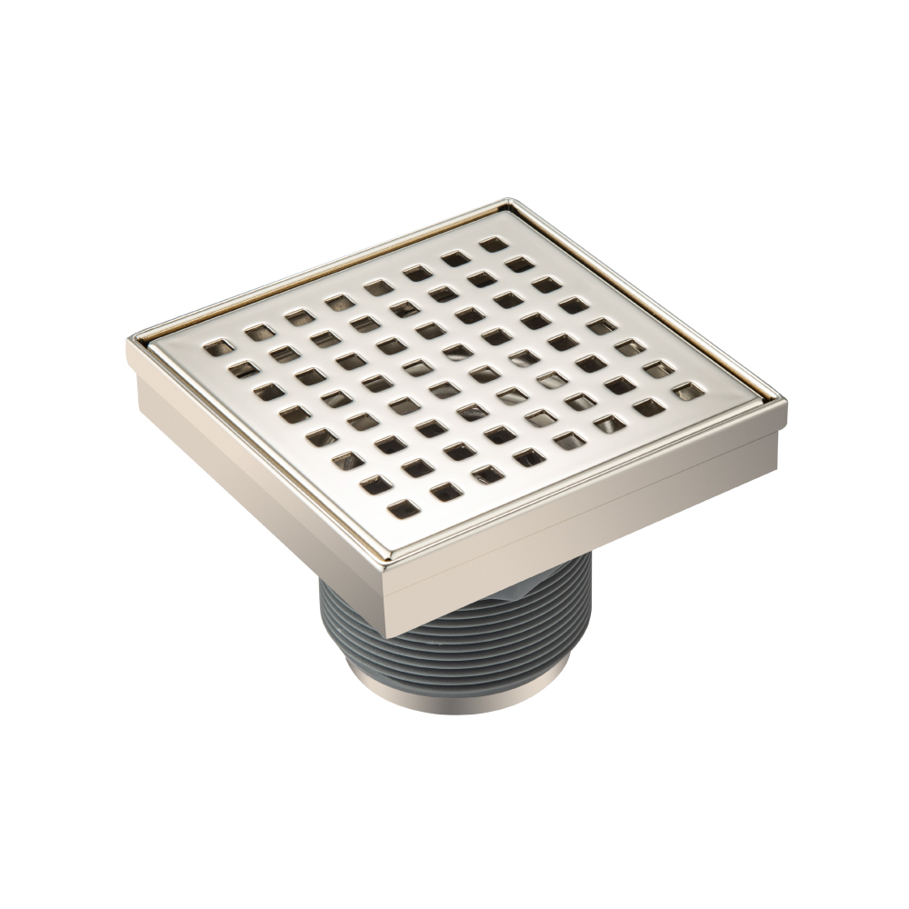 4" Decorative Floor Drain with 2" Outlet | Gepolijst nikkel PVD