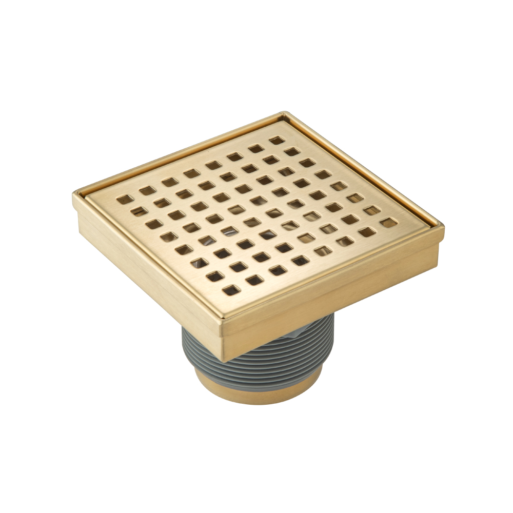 4" Decorative Floor Drain with 2" Outlet | Geborsteld messing PVD