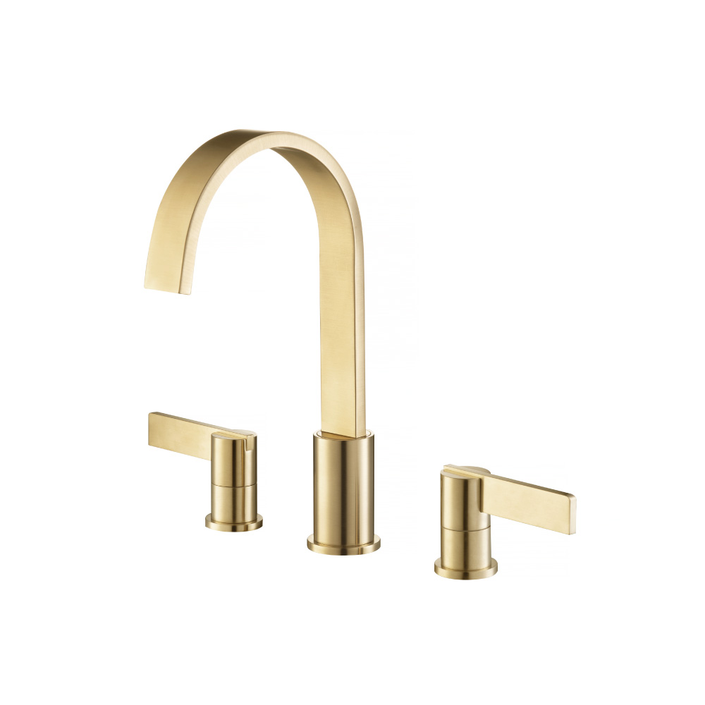 Three Hole 8" Widespread Two Handle Bathroom Faucet | Geborsteld messing PVD