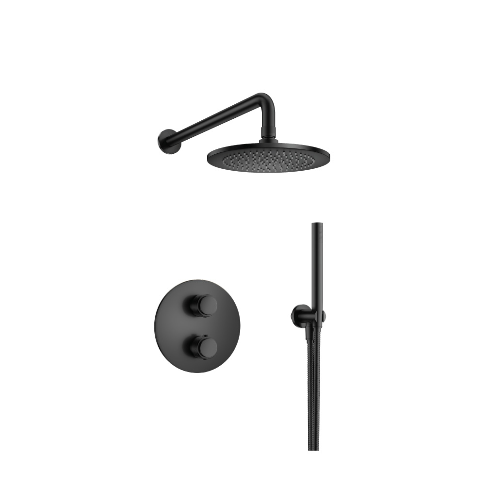 Two Output Shower Set With Shower Head And Hand Held | Mat zwart