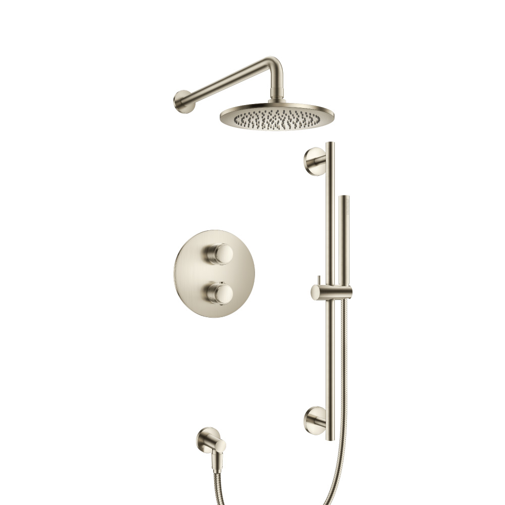 Two Output Shower Set With Shower Head, Hand Held And Slide Bar | Geborsteld nikkel PVD