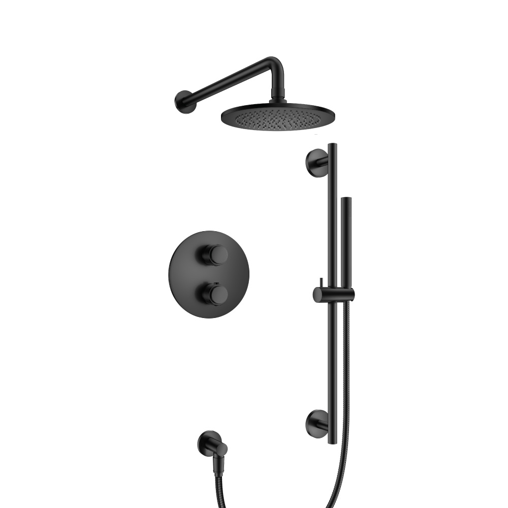 Two Output Shower Set With Shower Head, Hand Held And Slide Bar | Mat zwart