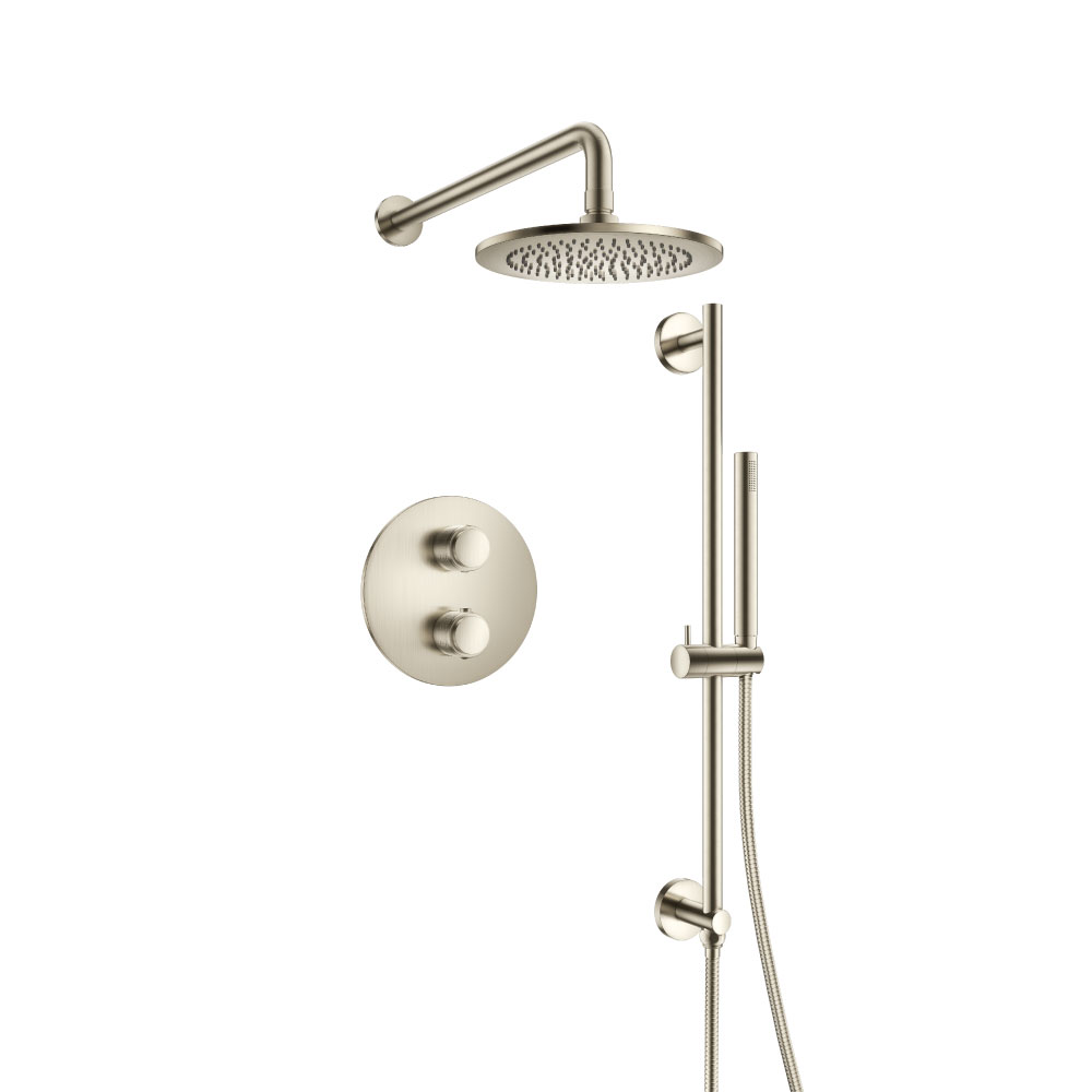 Two Output Shower Set With Shower Head, Hand Held And Slide Bar | Geborsteld nikkel PVD