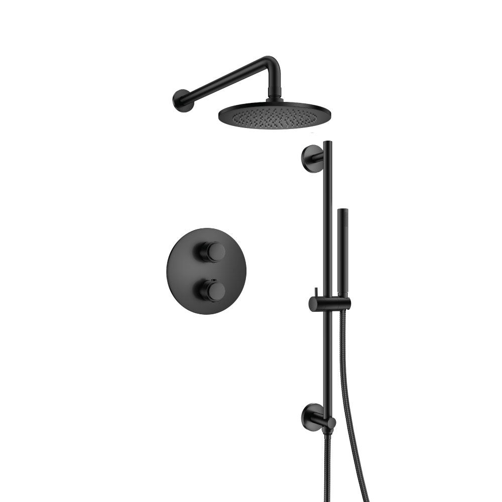 Two Output Shower Set With Shower Head, Hand Held And Slide Bar | Mat zwart