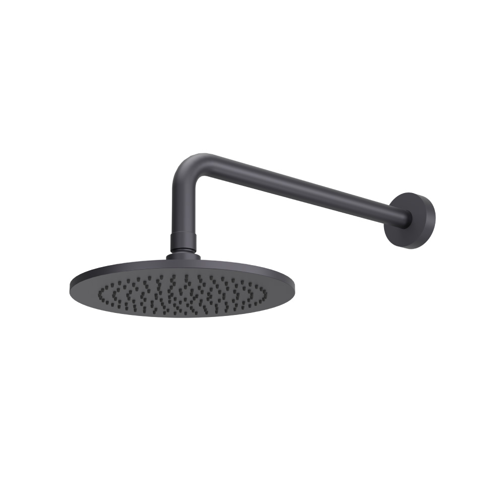 8" Solid Brass Showerhead / Rainhead With 12" Wall Mount Shower Arm | Dark Grey