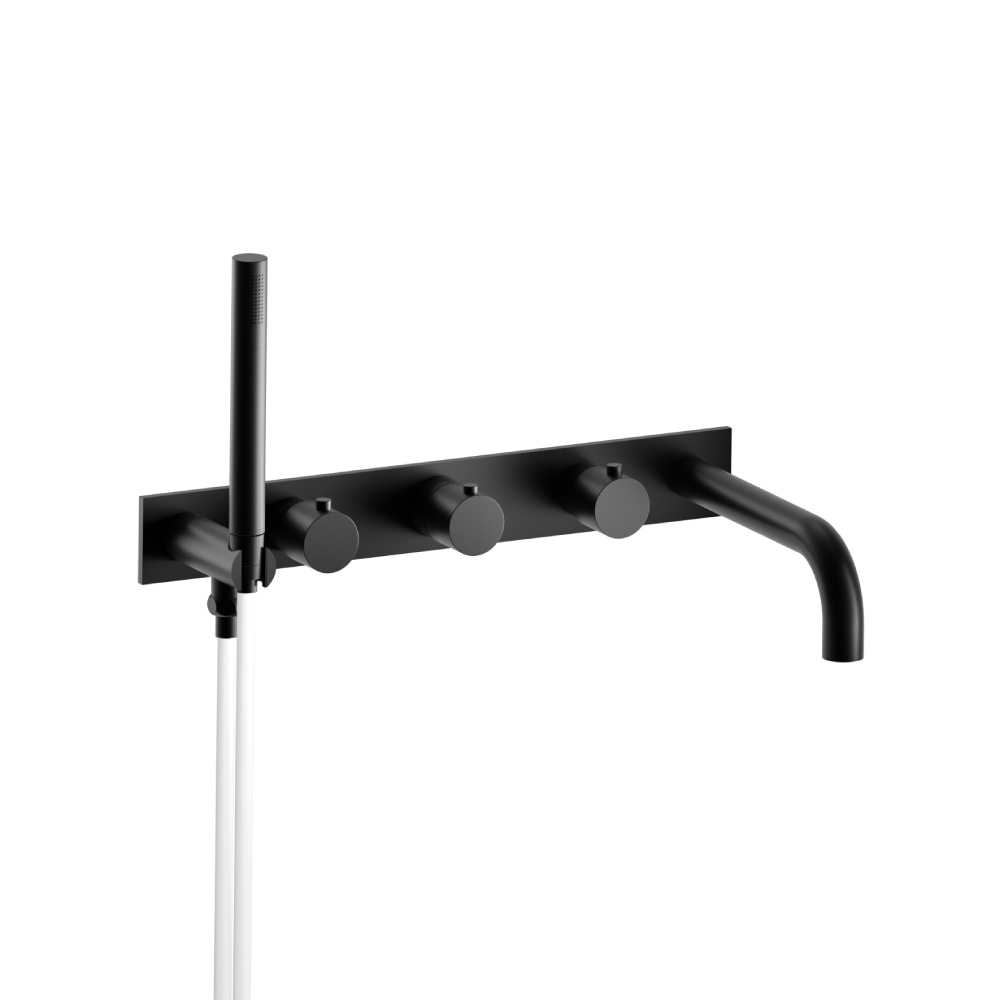 Wandgemonteerde badkraan met handdouche - Inclusief inbouwdeel en afbouwdeel | Gloss Black