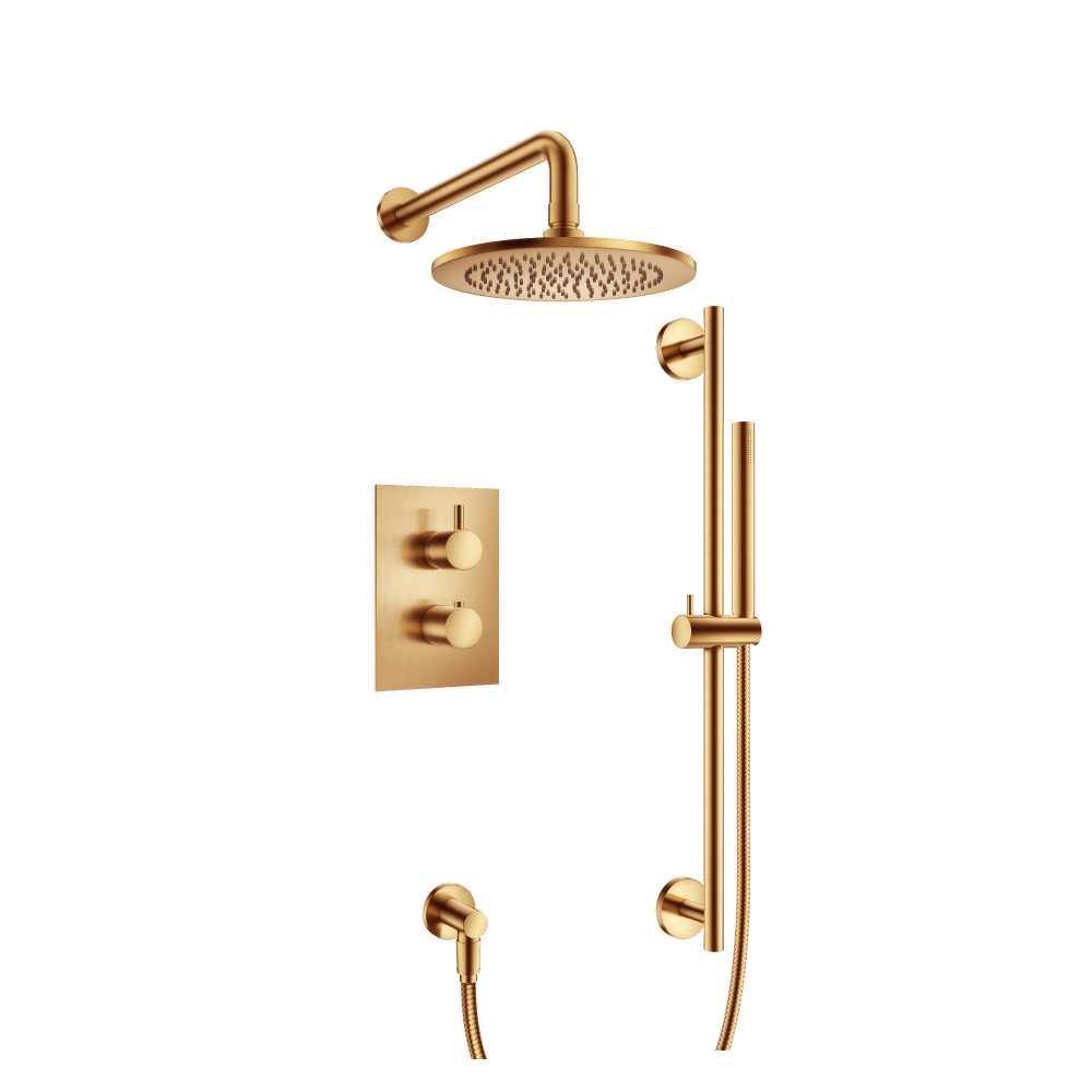 Two Output Shower Set With Shower Head, Hand Held And Slide Bar | Geborsteld brons PVD