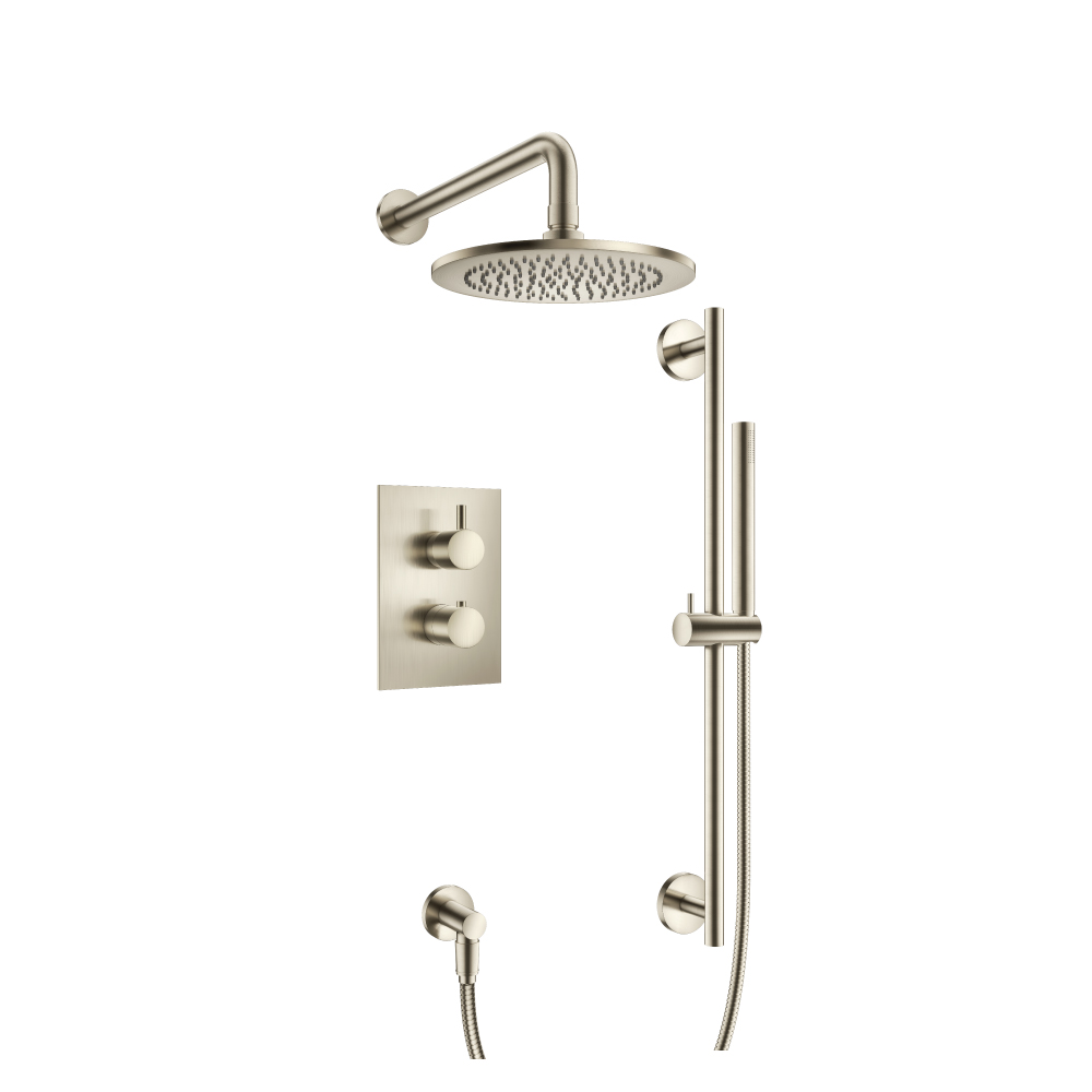 Two Output Shower Set With Shower Head, Hand Held And Slide Bar | Geborsteld nikkel PVD