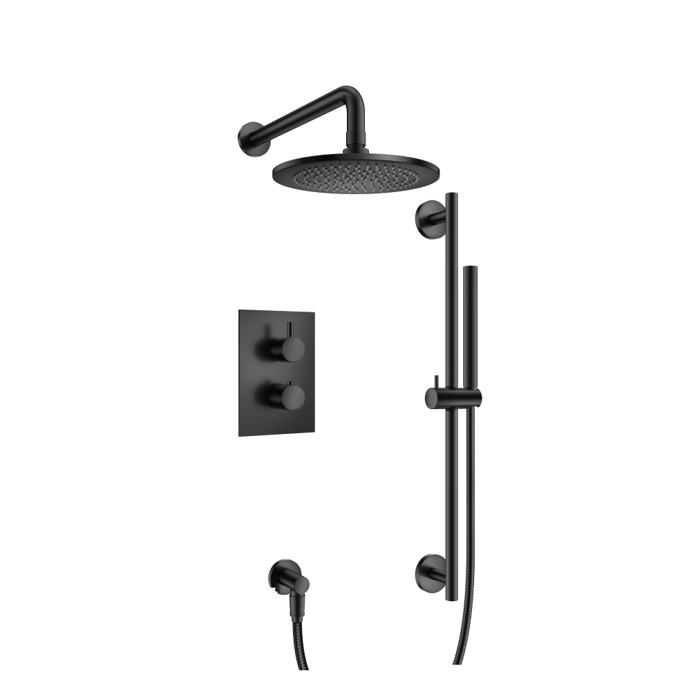 Two Output Shower Set With Shower Head, Hand Held And Slide Bar | Mat zwart