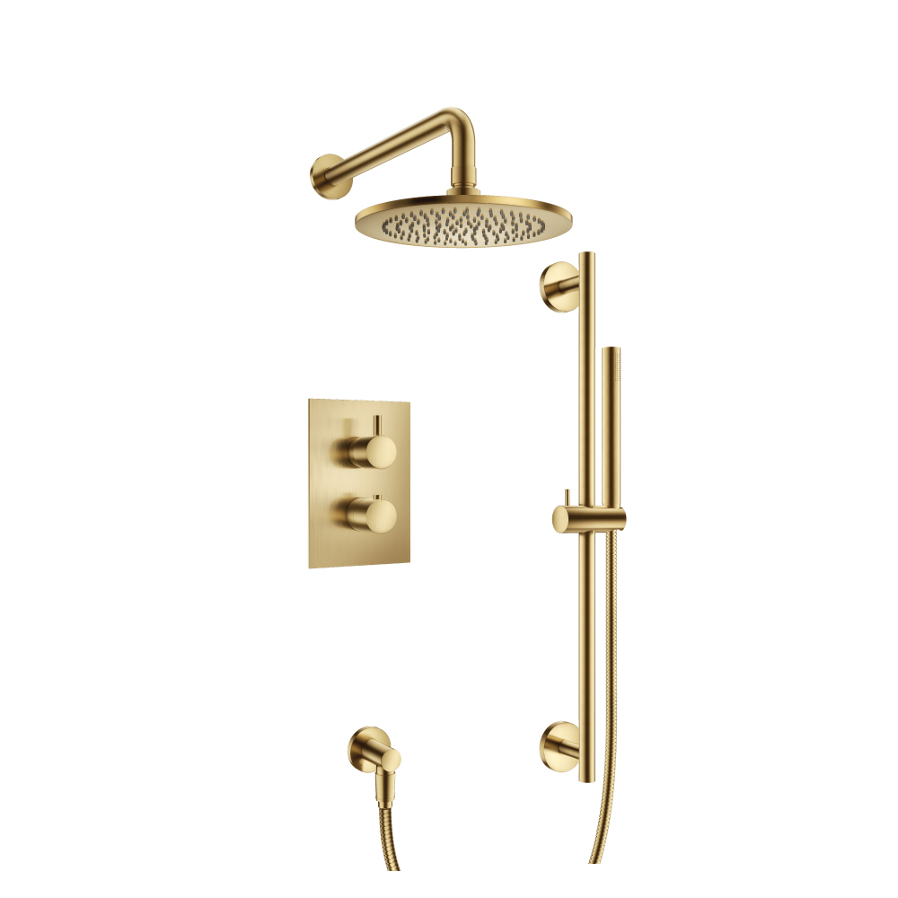 Two Output Shower Set With Shower Head, Hand Held And Slide Bar | Geborsteld messing PVD