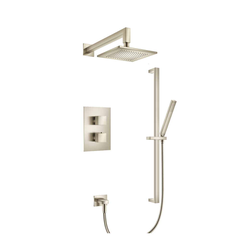 Two Output Shower Set With Shower Head, Hand Held And Slide Bar | Geborsteld nikkel PVD