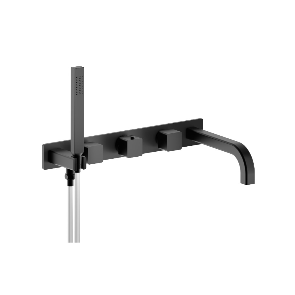 Wandgemonteerde badkraan met handdouche - Inclusief inbouwdeel en afbouwdeel | Gloss Black