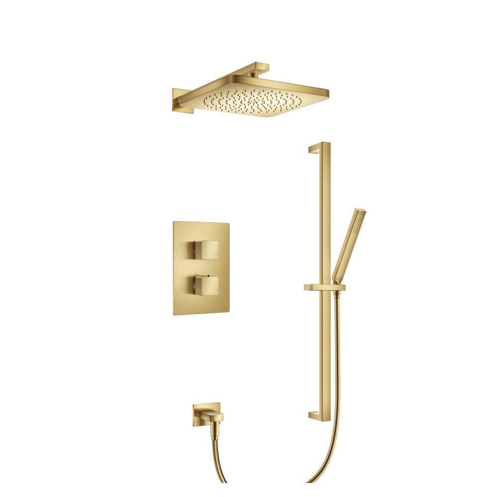 Two Output Shower Set With Shower Head, Hand Held And Slide Bar | Geborsteld messing PVD