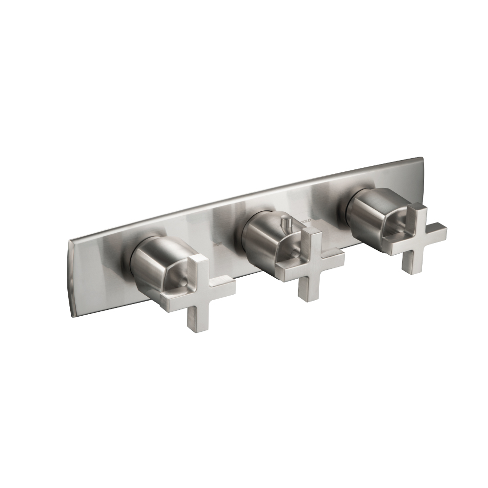 Trim For Horizontal Thermostatic Valve with 2 Volume Controls | Geborsteld nikkel PVD