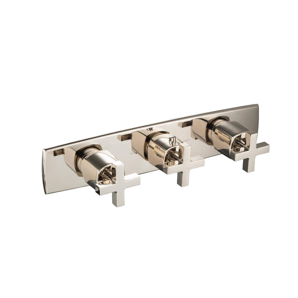 3/4" Horizontal Thermostatic Valve with 2 Volume Controls &  Trim | Gepolijst nikkel PVD