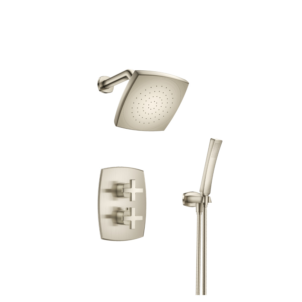 Two Output Shower Set With Shower Head And Hand Held | Geborsteld nikkel PVD