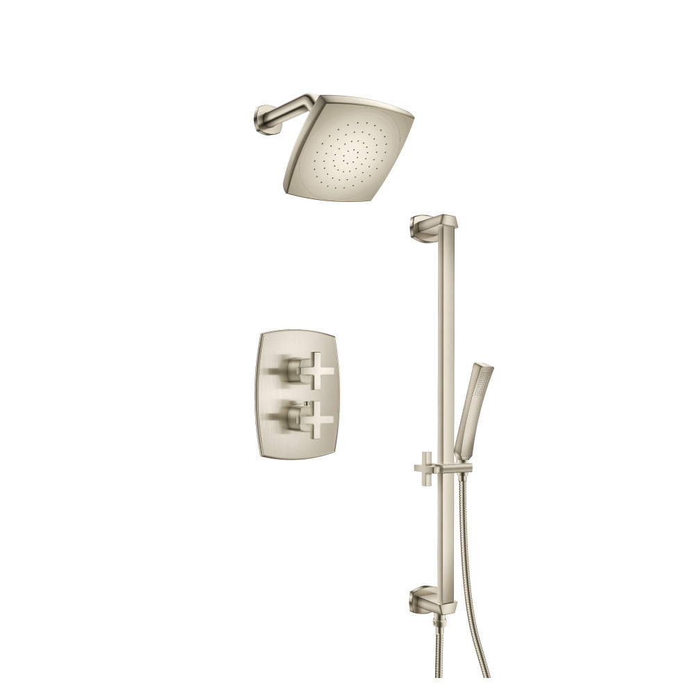 Two Output Shower Set With Shower Head, Hand Held And Slide Bar | Geborsteld nikkel PVD