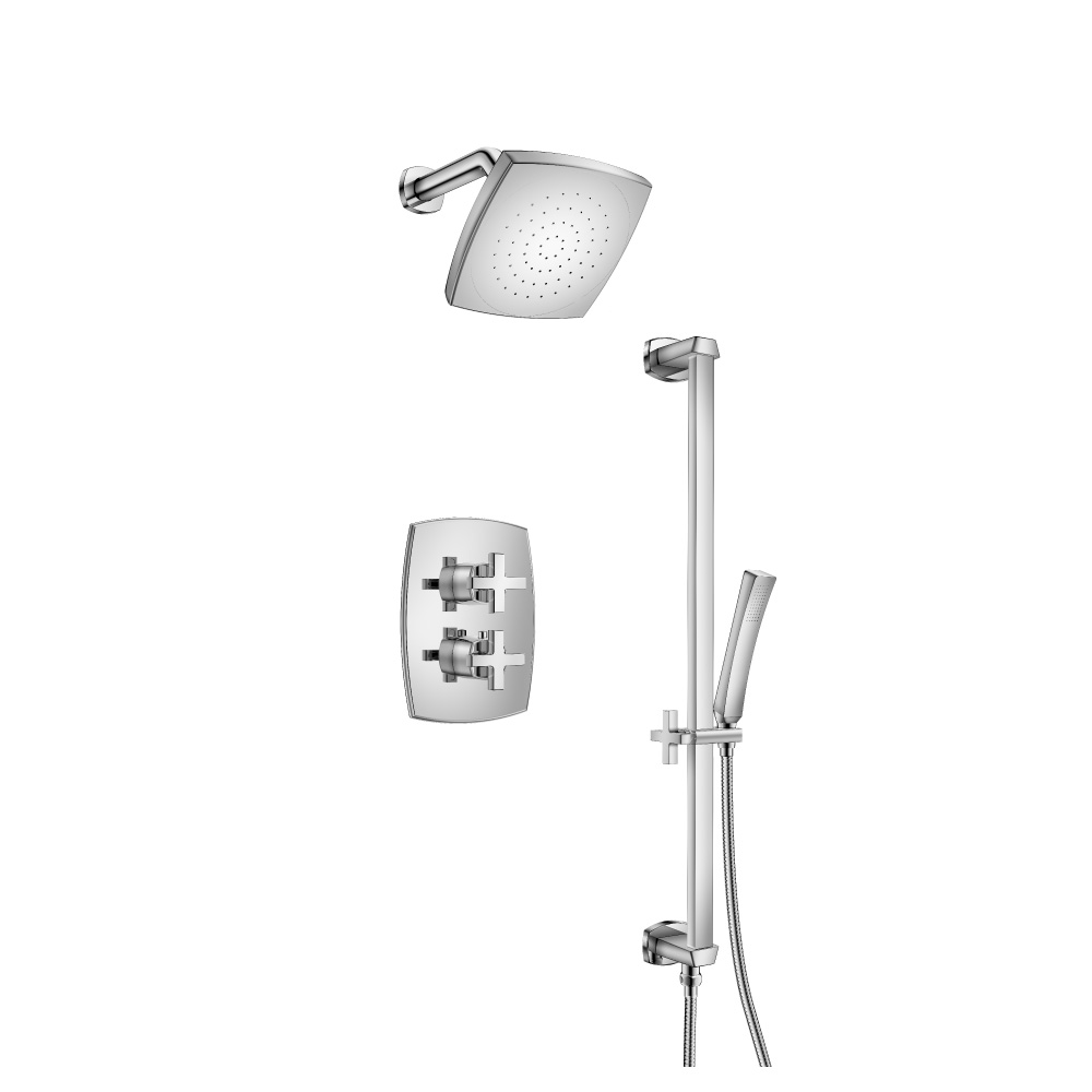 Two Output Shower Set With Shower Head, Hand Held And Slide Bar | Chroom