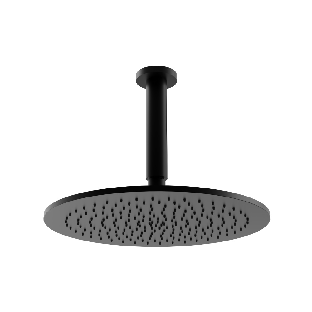 300 mm ronde hoofddouche met 150 mm plafond douchearm | Gloss Black